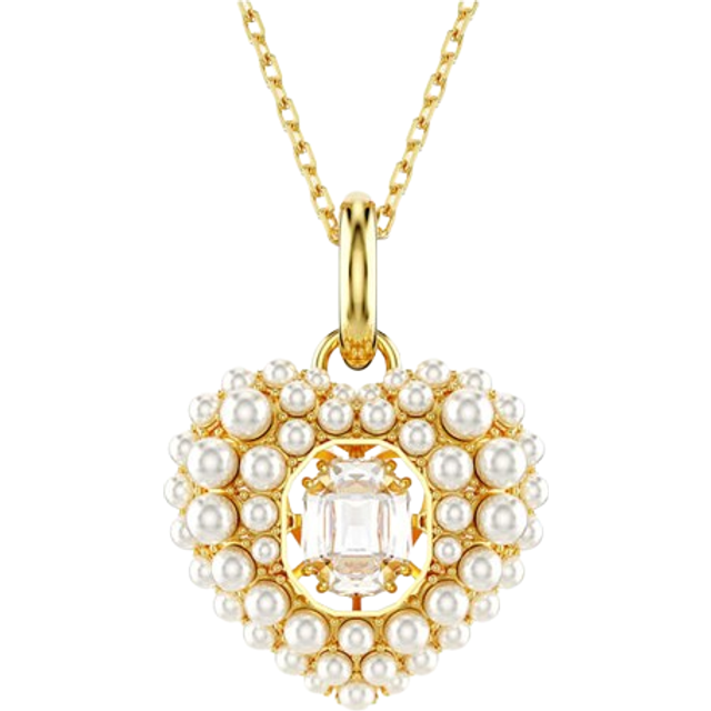 Hyperbola pendant, Crystal pearl, Heart, White, Gold-tone plated - OS