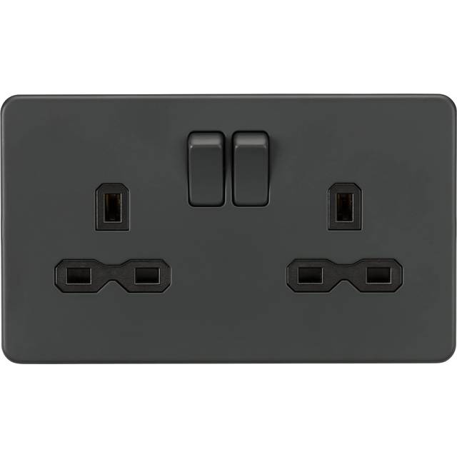 Knightsbridge Screwless 2 Gang Double Socket, Anthracite with Black Inserts - SFR9000AT