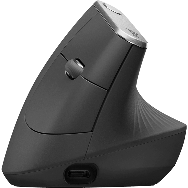 Logitech MX Vertical Ergonomsk Trådlös mus, Bluetooth och 2,4 GHz med USB Unifying Receiver, 4000 DPI Optisk sensor, 4 Knappar, Snabbladdning, Laptop / PC / Mac / iPad OS - Svart