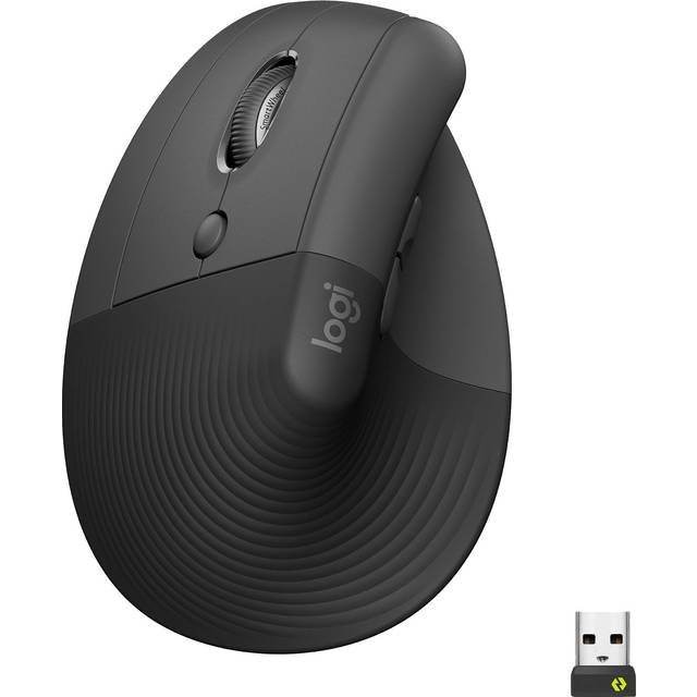Logitech Lift Left Vertikal ergonomisk mus, vänsterhänt, trådlös, Bluetooth/Logi Bolt USB, ljudlösa klick, 4 knappar, kompatibel med Windows/macOS/iPadOS, bärbar dator, PC - Grå