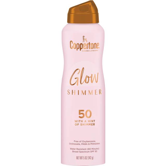 coppertone glow with Shimmer Sunscreen Spray, Water Resistant , Broad Spectrum, SPF 50, 5 Oz
