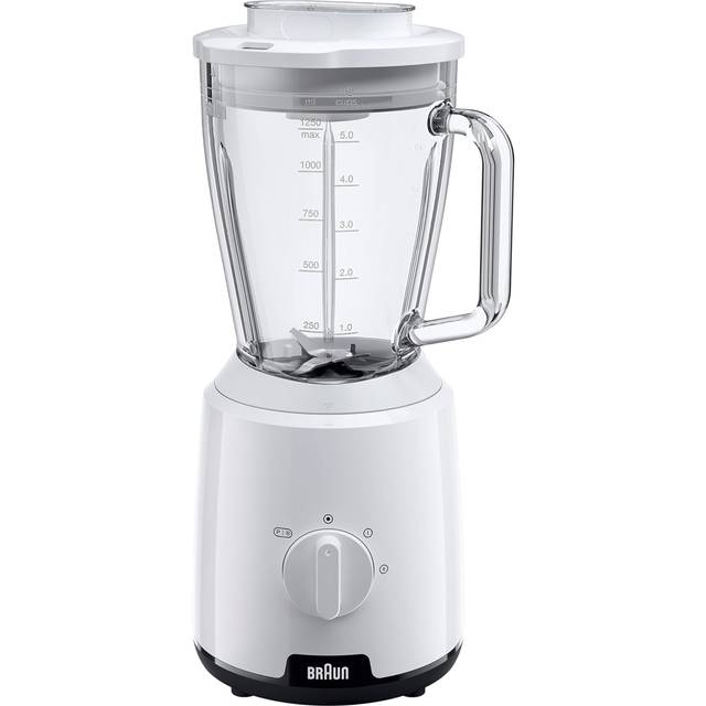 Braun Household PowerBlend 1 JB1050WH Blender på 600 W med 2 hastigheter, 1,5 l blandningsbehållare i glas och iskrossningsfunktion, kökshjälp för att krossa, mosa och blanda, vit