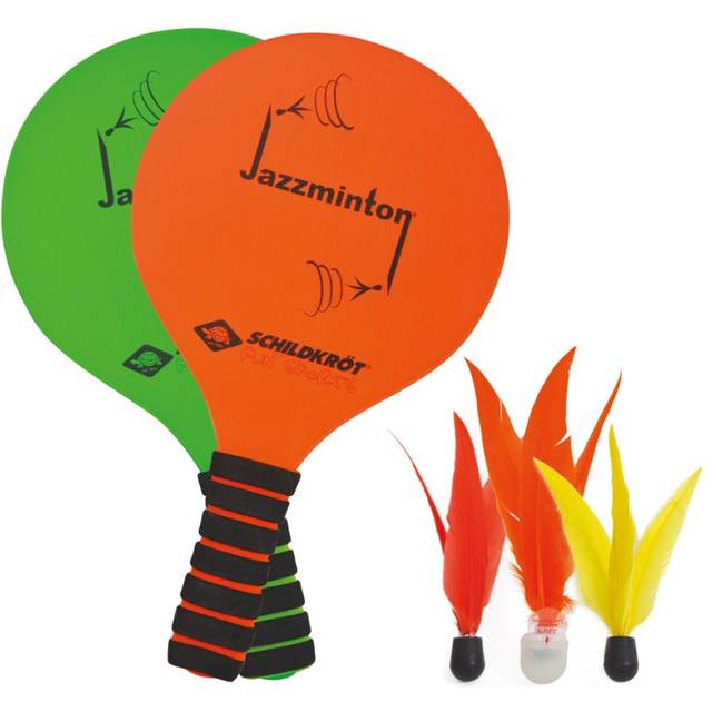 Schildkröt® Jazzminton Set med 2 racketar, 3 fåglar, LED-boll för nattspel, strandrachette-set, stort roligt