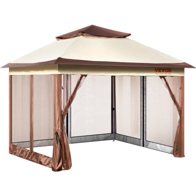 VEVOR Patio Gazebo, 11 x 11 FT Pop up Gazebo för 8-10 personer, med myggnät, metallram och PU-belagd 250D Oxford-duk, utomhustakskydd för uteplats, bakgård, gräsmatta, trädgård, däck
