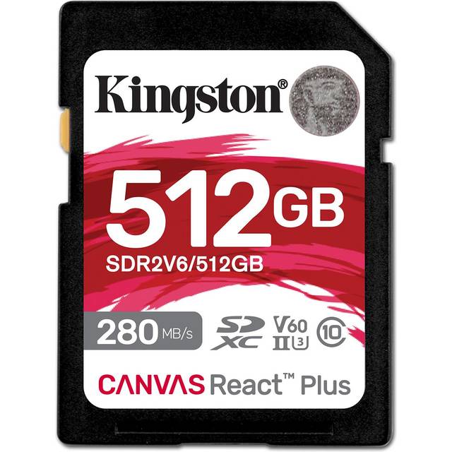 Kingston Canvas React Plus V60 SD 512 GB SDXC UHS-II 280R/150 W U3 V60 för Full HD/4K
