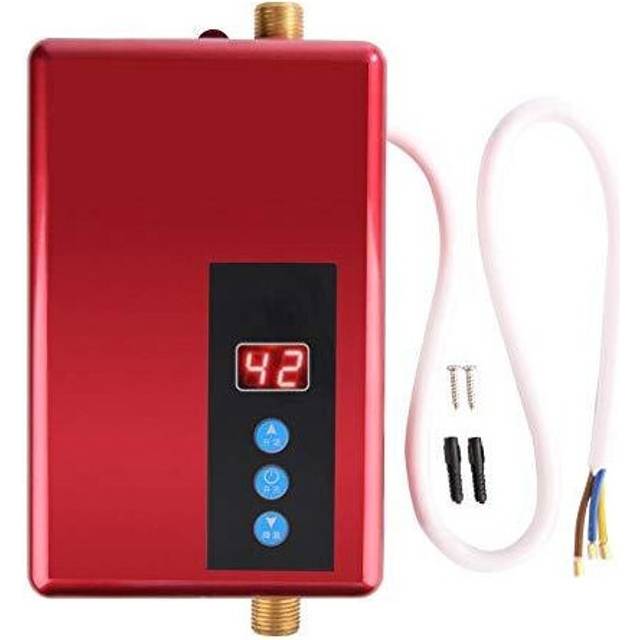 Mini Water Heater, 5500W Electric Instant Water Heater Tankless Shower Hot Water System for Bathroom Kitchen Washing 220V(Red)