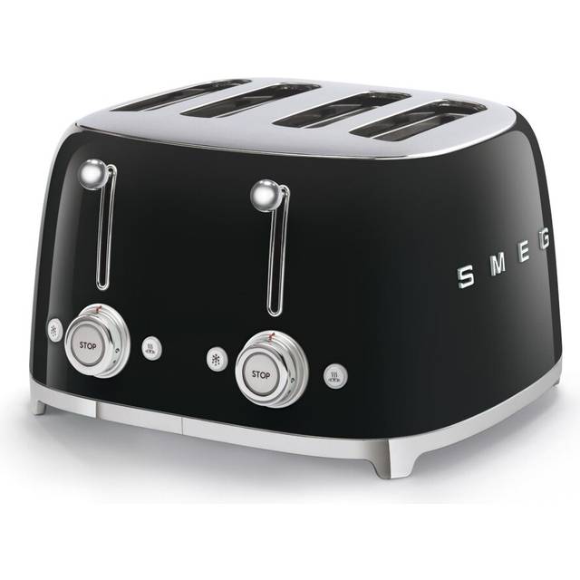 Smeg KLF04BLUK Jug Kettle with 7 Temperature Settings , 3KW, 1.7L & TSF03BLUK 4 Slice Toaster, Extra Wide Slots, Black