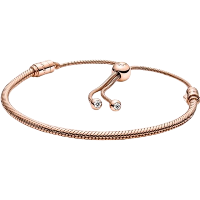 Pandora Moments Snake Chain Slider Bracelet - Silicone / 14k rose gold plating / Cubic zirconia - Sz. 28 cm - Clear