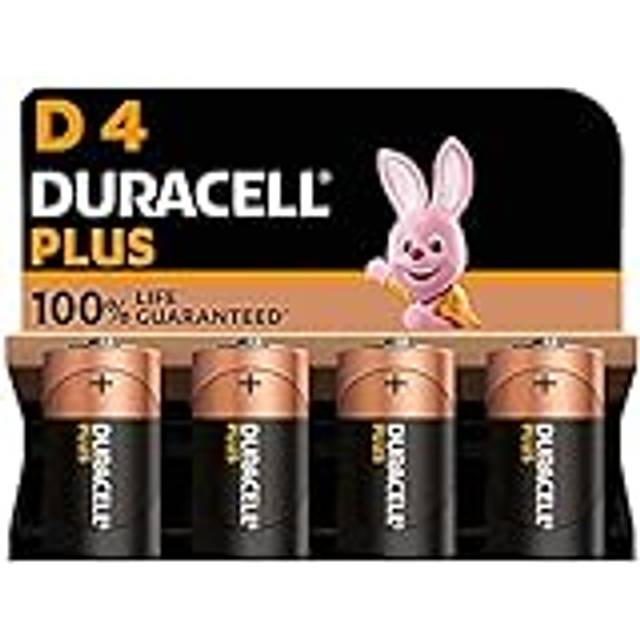Duracell Plus D-batterier (4-pack) – Alkaliska 1,5 V – 100 % garanterad brukstid – Tillförlitlighet för vardagliga enheter – Plastfri förpackning – 10 års förvaring – LR20 MN1300