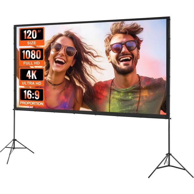 VEVOR Projector Screen with Stand, 120 inch 16:9 4K 1080 HD Outdoor Movie Screen with Stand, Wrinkle-Free Projection Screen with Tripods and Carry Bag, for Home Theater Cinema Backyard Movie Night