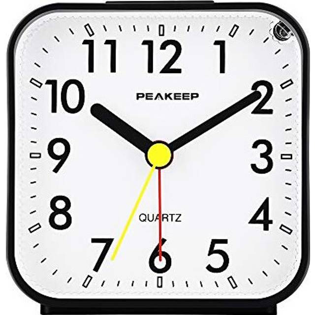 Peakeep Small Battery Operated Analog Travel Alarm clock Silent No Tic