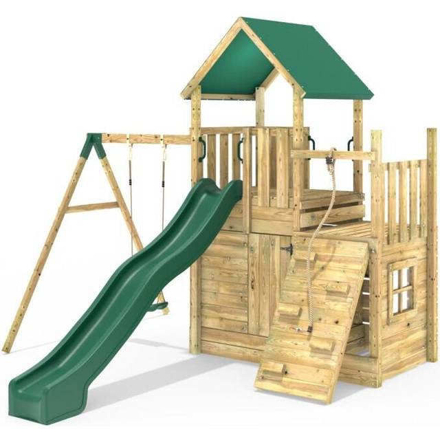 (M8 plus Ramp & Single Swing) Rebo Modular Wooden Climbing Frame Adventure Playset - M8