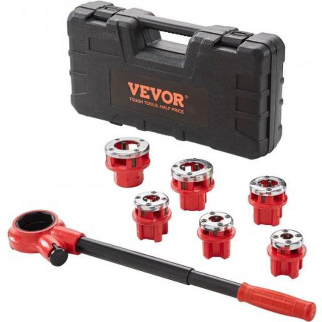 VEVOR Ratchet Pipe Threader Kit, 6.4mm NPT - 32mm NPT Manual Ratcheting Pipe Threader, Portable Pipe Threading Tool Set with 6PCS NPT Dies, Storage Case for Galvanized Aluminum Iron Copper Pipes