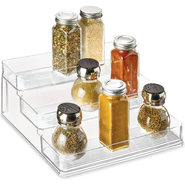 InterDesign Linus Herb Rack, Compact Cupboard Spice Rack Ideal for Jars and Cans, Plastic, Clear