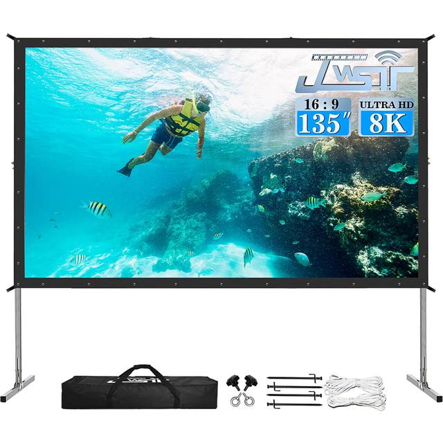 Projector Screen and Stand JWSIT 135 inch Outdoor Movie ScreenUpgraded 3 Layers PVC 169 Outdoor Projector Screen Portable Vide