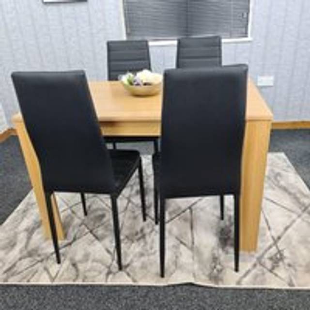 Kosy Koala Dining Table And 4 Chairs Oak Effect Wood 4 Black Leather Chairs, Multi