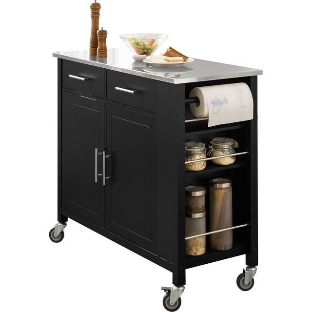 SoBuy FKW108-SCH Kitchen Storage Trolley&Stainless Steel Worktop Black