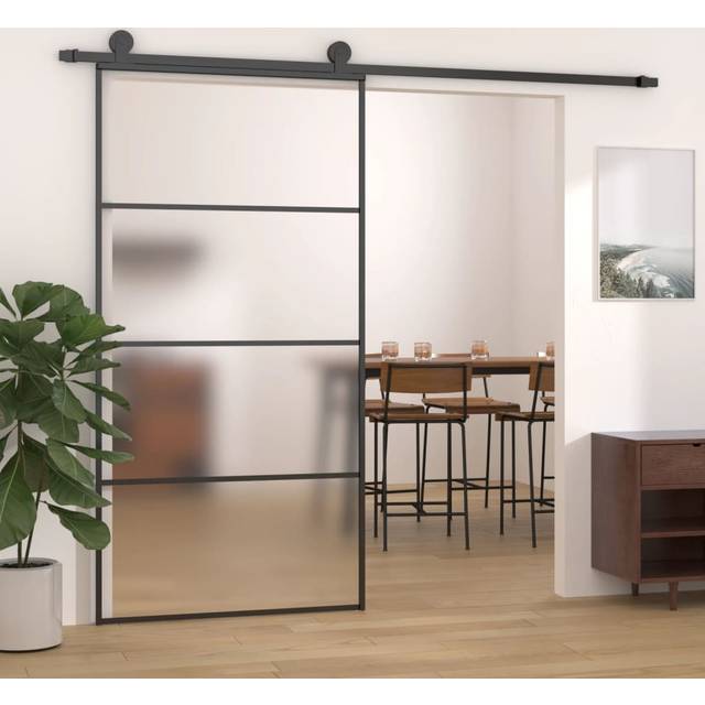 vidaXL Sliding Door Frosted ESG Glass and Aluminium 102.5x205 cm Black, Black