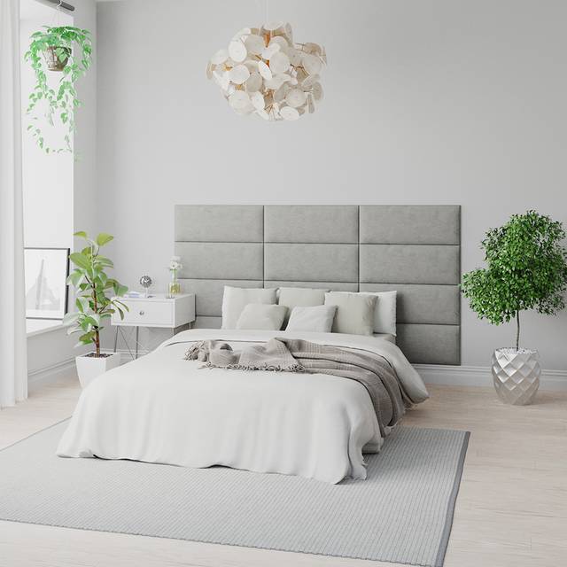 Aspire Easymount Wall Mounted Upholstered Panels Modular Diy Headboard In Plush Velvet Fabric Light Silver (pack Of 4), Silver