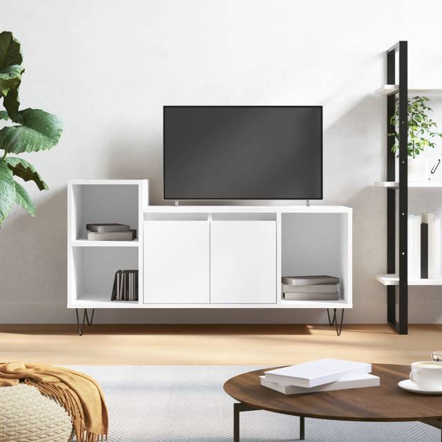tv-bord 100x35x55 cm konstrueret træ hvid højglans