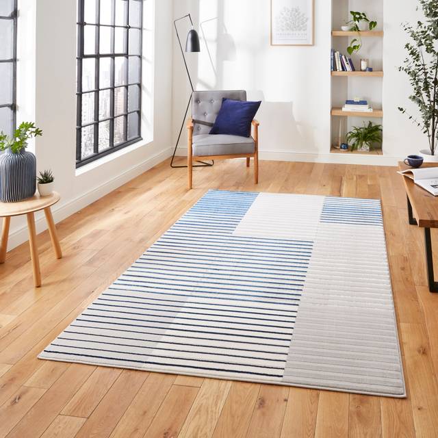 Think Rugs Apollo Grey/Navy Rectangle 160 x 220cm Polypropylene Modern Linear 2681, Grey