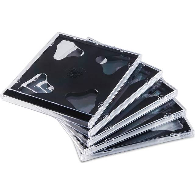 Maxtek 10.4 mm Standard Double (2 Discs Capacity) Clear CD Jewel Case with Black Tray  25 Pack