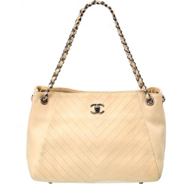 Chanel Beige Suede Cc Chain Tote (Authentic Pre-Owned)