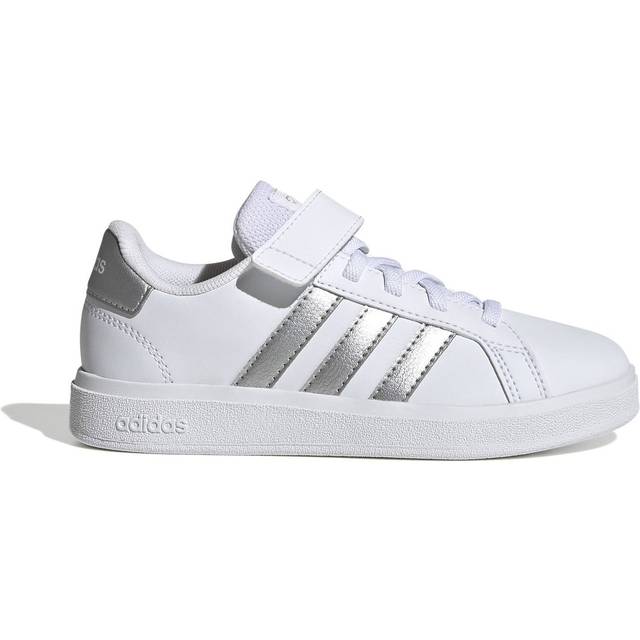 Adidas Kids Grand Court Lifestyle Court Elastic Lace and Top Strap Shoes Size: 10c UK, Colour: White