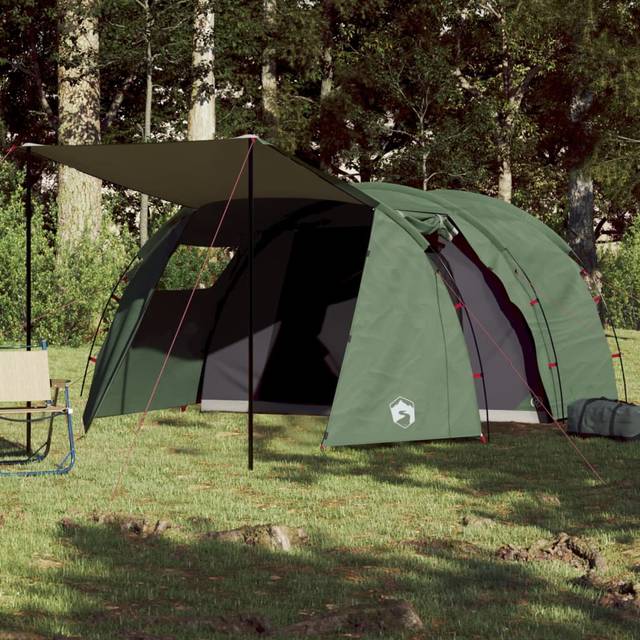 vidaXL Camping Tent Tunnel 4-Person Green Waterproof