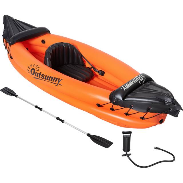 Outsunny Inflatable Kayak, 1-Person Inflatable Boat, Inflatable Canoe Set Orange, Orange
