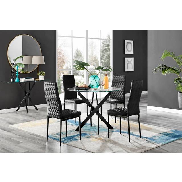 Furniturebox Arona Valera 4 Seater Round Dining Set Black