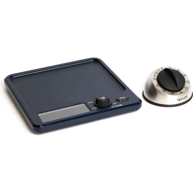 2pc Kitchen Tools Set including Antimicrobial Digital Dual Kitchen Scale 5Kg and Stainless Steel Classic 60 Minute Dial Timer - Black - Large
