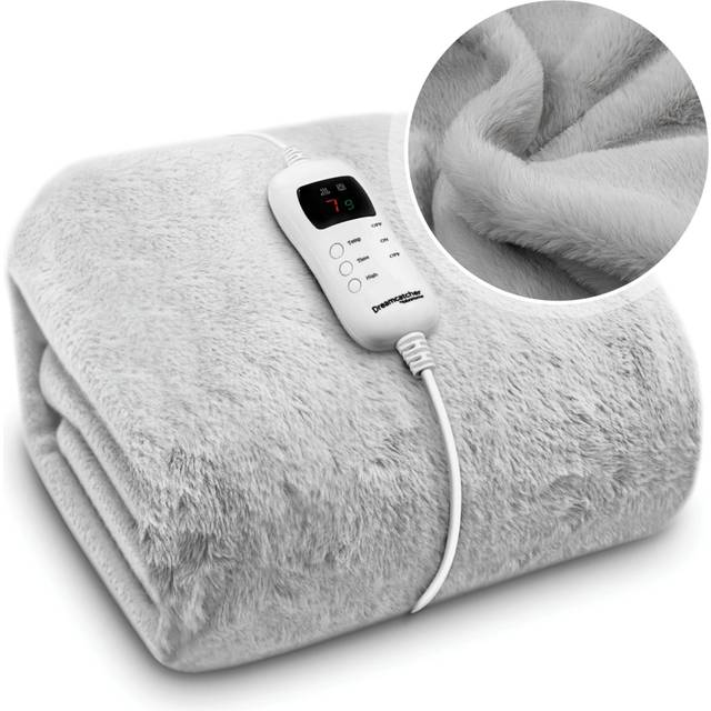 Electric Heated Blanket Throw Soft Fleece Faux Fur Polyester Washable Overblanket 9 Timer & Heat Settings 160 x 130cm - Light Grey - One Size