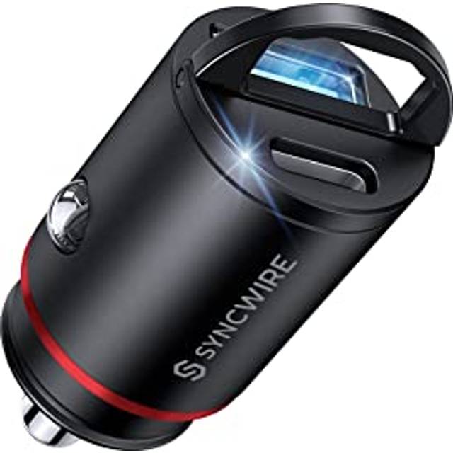 USB C Car Charger Syncwire 30W PD&30W QC Smallest Fast USB Car Charger Adapter [Flush Fit] Metal LED Light Dual Port Cigarette Lighter Compatible