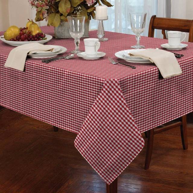 "(Red, Square 60"" x 90"") Gingham Tablecloth Patterned Table Covering"