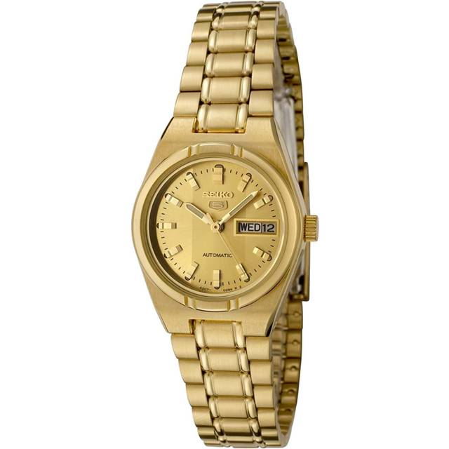SEIKO Women&#39;s SYM600K 5 Automatic Gold Dial Gold-Tone Stainless Steel Watch