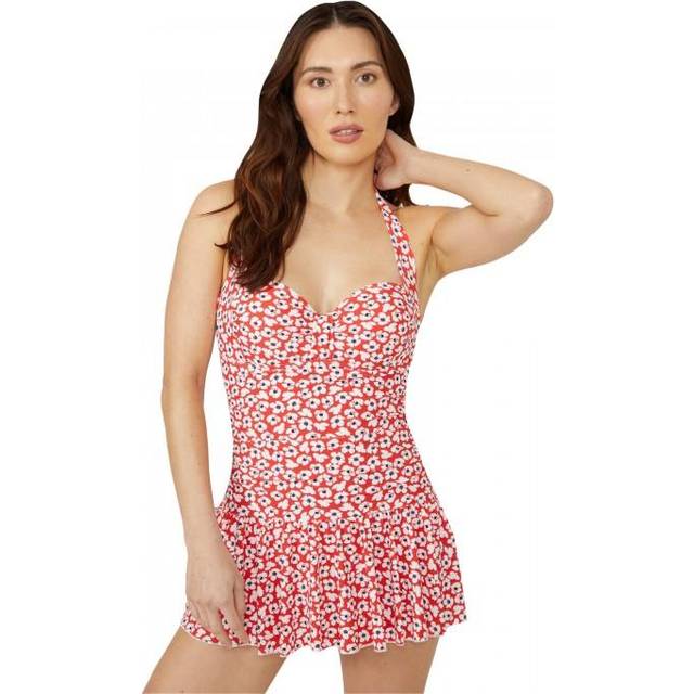 Debenhams Womens/Ladies Ditsy Print Skirted One Piece Swimsuit 10 UK red