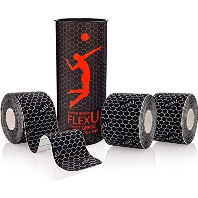 Kinesiology Tape, Black 3 Roll Pack - Ultra-Thin Rayon, Latex-Free, Hypoallergenic Professional Therapeutic Tape to Alleviate Pain, Reduce Swelling,