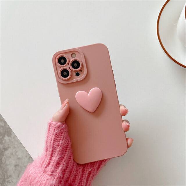 (for iphone 14 plus, J only case) Korean Cute 3D Black Love Heart Soft Phone Case with Wrist Strap For iPhone 14 13 12 Pro Max plus Simple Cover