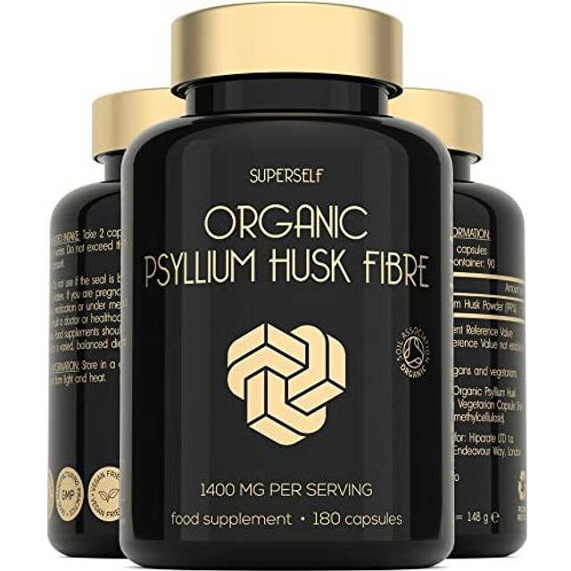 Organic Psyllium Husks Capsules 1400mg - Fibre Supplement for Men & Women - Pure Psyllium Husk Powder - 180 Tablets - High in Soluble Fiber -