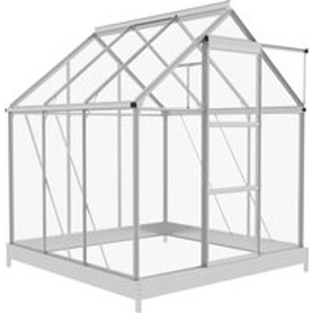 Outsunny 6 X 6ft Walk-in Greenhouse, Polycarbonate Greenhouse With Sliding Door, Window, Aluminium Frame, Foundation, Silver
