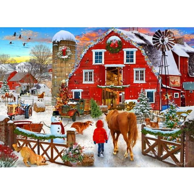 "Vermont Christmas Company 'Christmas Horse Farm' Jigsaw Puzzle 1000 Piece - Fully Interlocking & Randomly Shaped Pieces - 26 5/8"""""""" x 19 1/4"""""""""