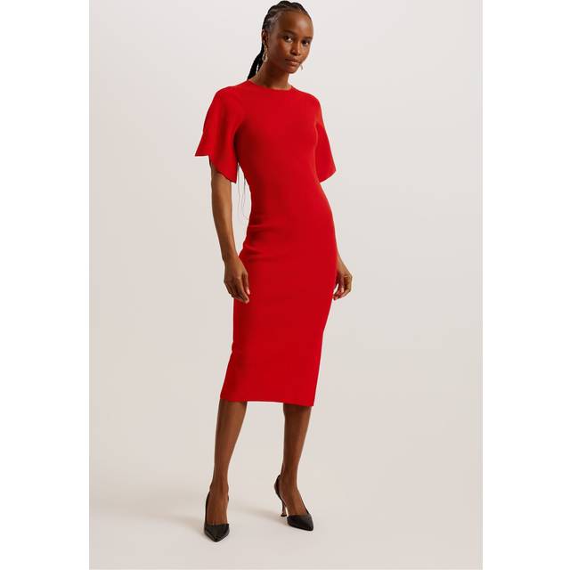 Ted Baker Fluted Sleeve Bodycon Dress - RED - 18