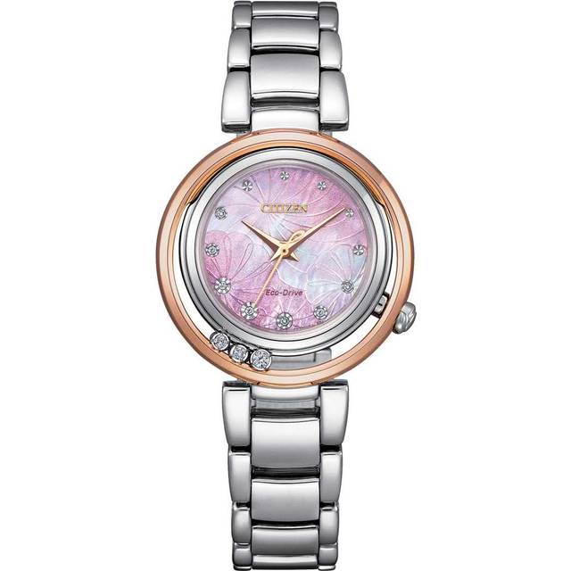 Citizen L Arcly Eco-Drive Diamond Accents Stainless Steel Pink Mother Of Pearl Dial EM1114-80Y Women's Watch pink