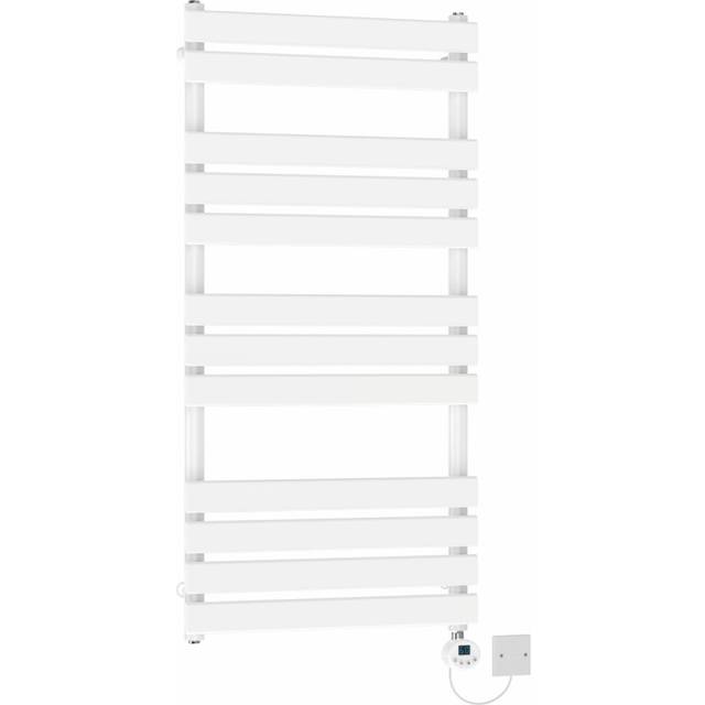 (1200x600mm) NRG Pre-Filled Electric Heated Towel Rail Thermostatic Radiator Bathroom Flat Ladder White