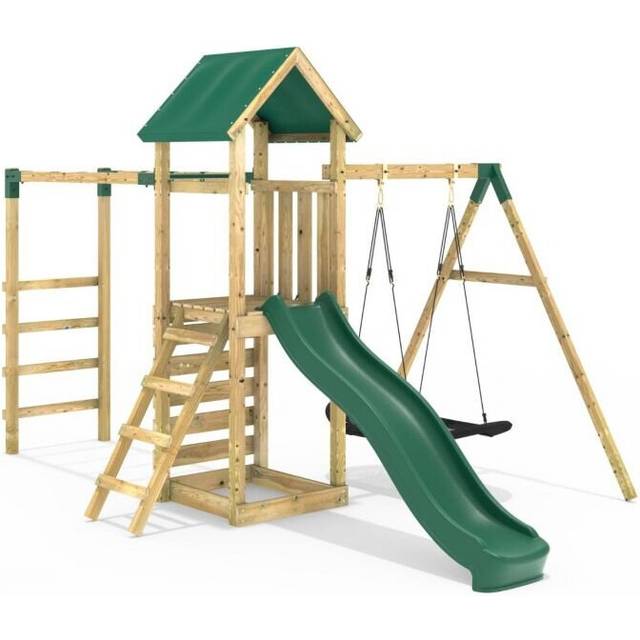 (Cook) Rebo Adventure Wooden Climbing Frame with Monkey Bar, Swings & Slide