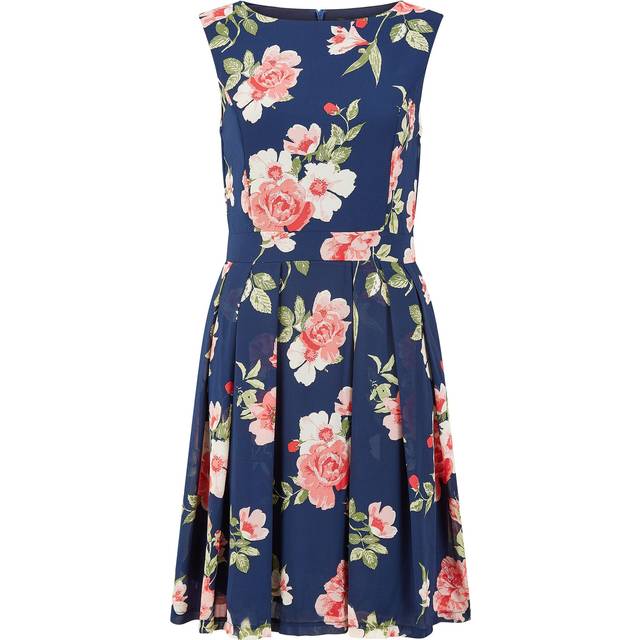 Mela Navy Floral Skater Dress With Scoop Back - Size 16 UK - Yumi