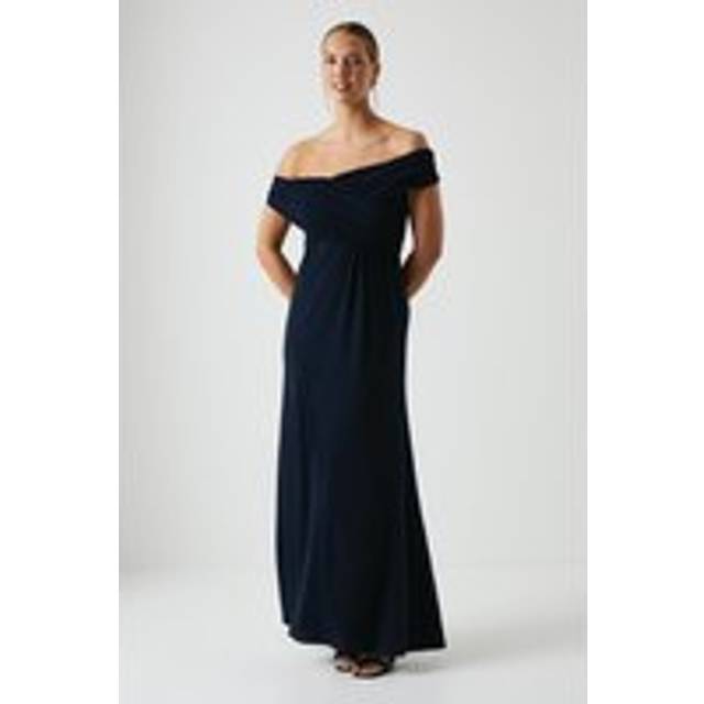 Bardot Ruched Jersey Bridesmaid Dress - Navy - 16