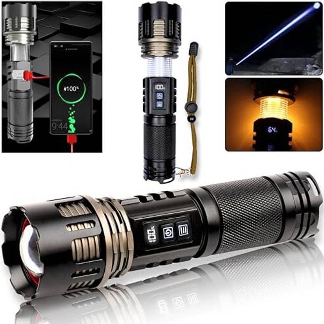 LIGHT SABRE Torch, Torches LED Super Bright, Rechargeable Torch, Water Resistant Tactical Flashlight,180000 lumens with 300m Zoom and 360 Degree Cob