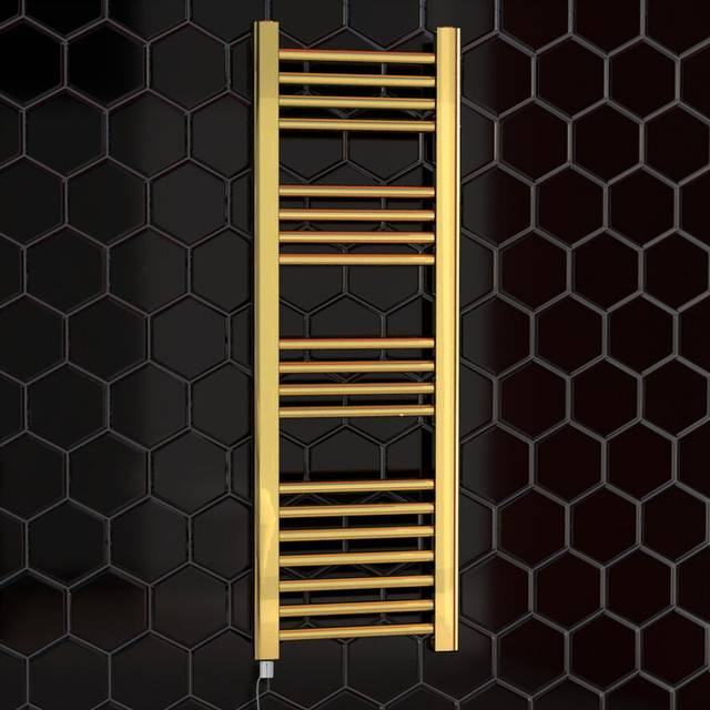 (550 x 1000 mm (h)) 550mm Wide Gold Electric Bathroom Towel Rail Radiator With Manual Electric Element UK Pre-Filled